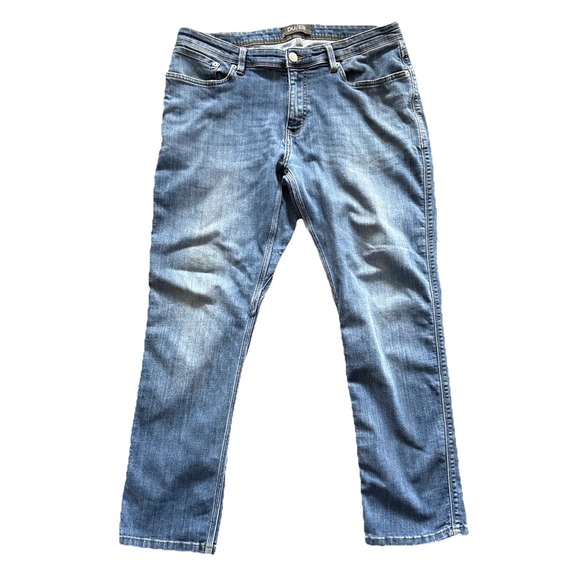 DU/ER L2X Relaxed Taper Jeans Mens 36x30 Medium Wash Stretch Denim